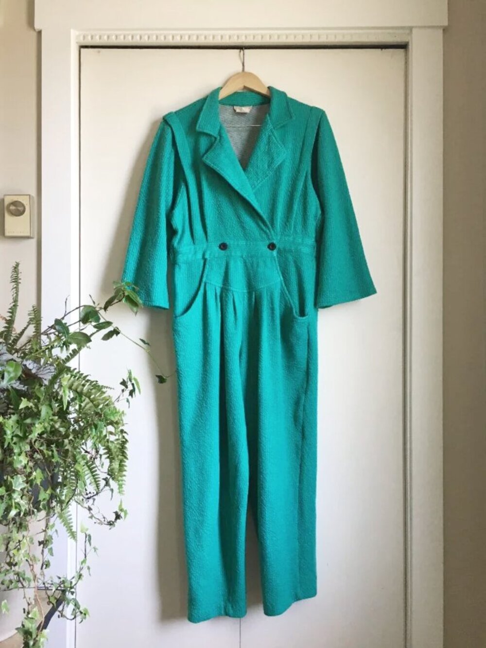 Vintage 80s Teal Stripe Engineer Boilersuit Jumpsuit Coveralls Size 16 XL